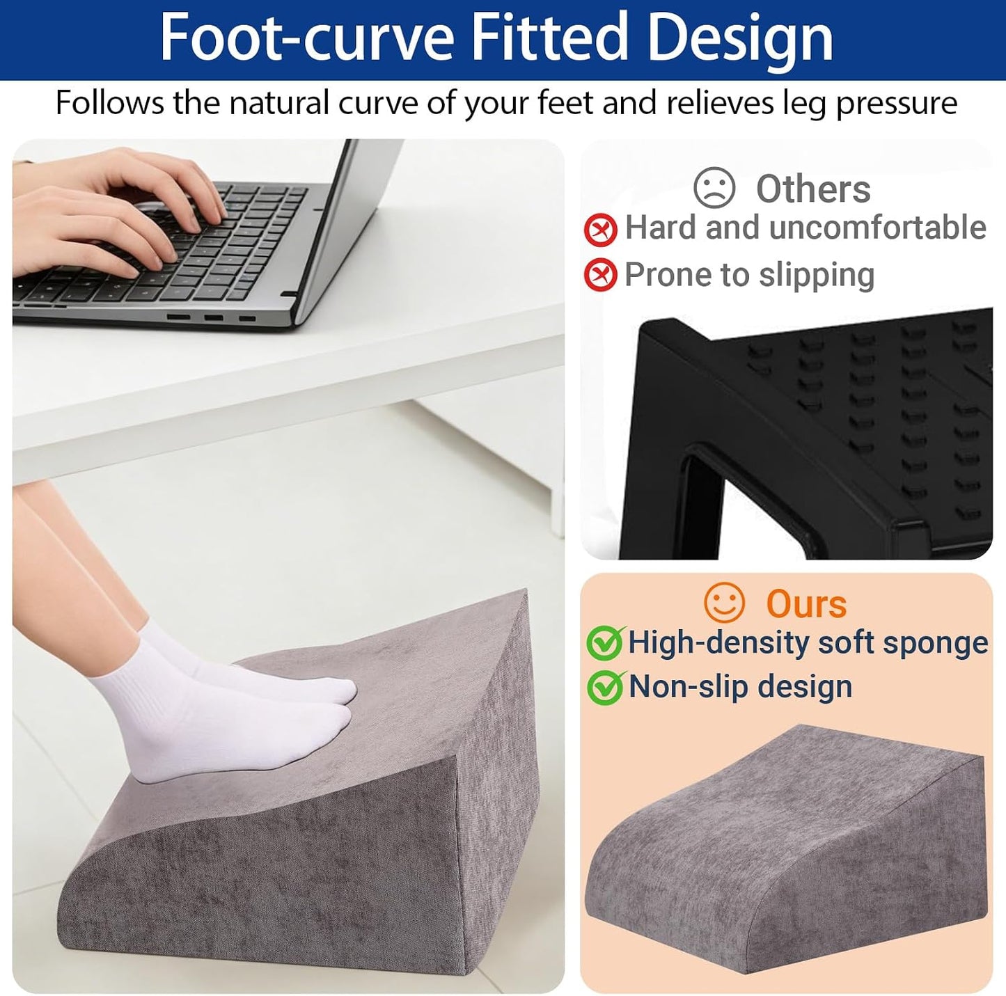 Foot Rest for Under Desk at Work, Ergonomic Under Desk Footrest with Washable Cover for Office, Home & Gaming Leg Elevation Pillow Black