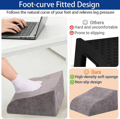 Foot Rest for Under Desk at Work, Ergonomic Under Desk Footrest with Washable Cover for Office, Home & Gaming Leg Elevation Pillow Black