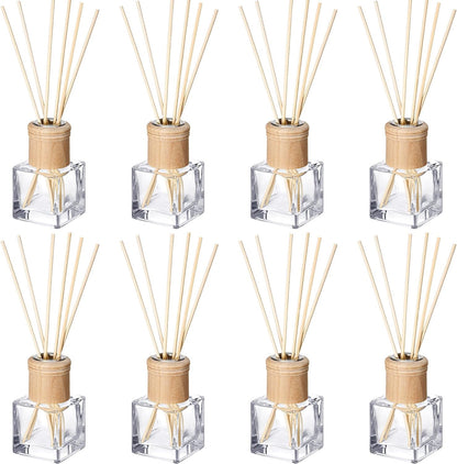 Roshtia 4 Set Reed Diffuser Bottle Empty Refillable Fragrance Glass Diffuser Bottles with Wooden Caps Rattan Sticks 50ml 1.7 oz Glass Jars for DIY Fragrance