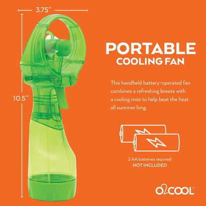 O2COOL Deluxe Handheld Misting Fan Battery Powered Green