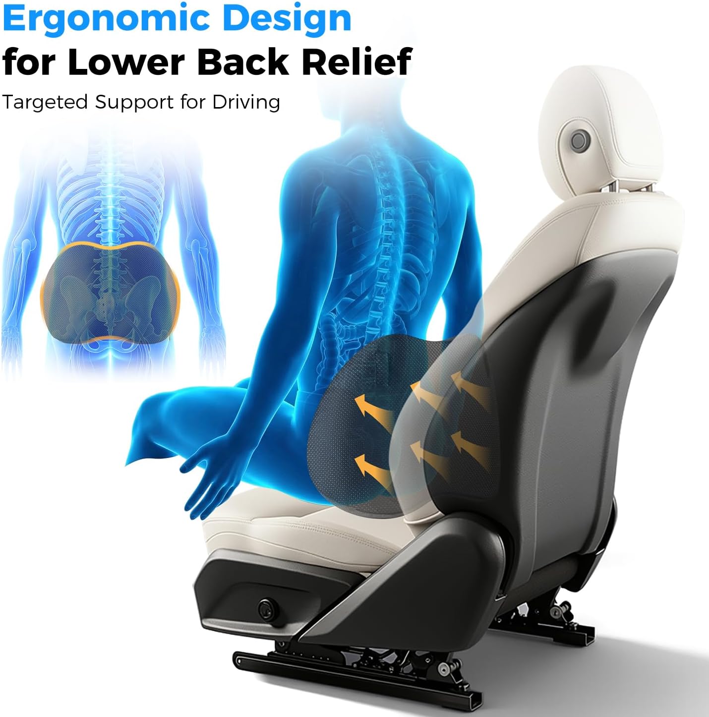 Lumbar Support Pillow for Car - 20.9 Inch Extended Car Back Support Relieves Full Back Discomfort on Long Rides, Rebuilds Support for Older Vehicles, Fits Mid-to-Large Sedans, SUVs & Trucks