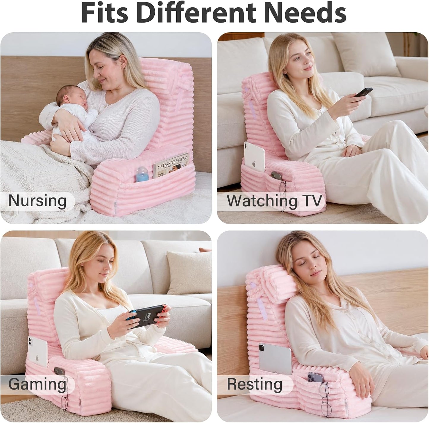 ENITYA 22" XL Back Pillow for Bed Sitting Up, Reading Pillow with Armrests & Big Pockets, Soft Back Support Chair, Ideal for Watching TV, Gaming, Nursing, Resting, Post Surgery, Dark Grey