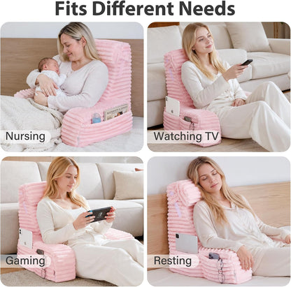 ENITYA 22" XL Back Pillow for Bed Sitting Up, Reading Pillow with Armrests & Big Pockets, Soft Back Support Chair, Ideal for Watching TV, Gaming, Nursing, Resting, Post Surgery, Dark Grey