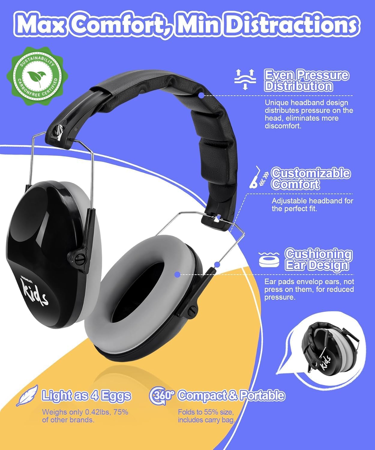 PROHEAR 032 Kids Ear Protection – Ear Muffs for Noise Reduction, 25NRR Noise Cancelling Headphones for Kids,Toddlers, Autism, Sensory Use, Hearing Protection – Orange