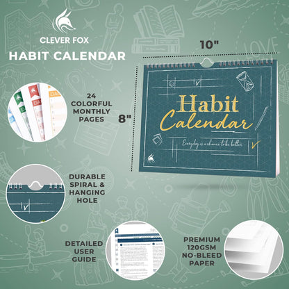 Clever Fox Habit Tracker Calendar, 24-Month Daily Goal Journal Green