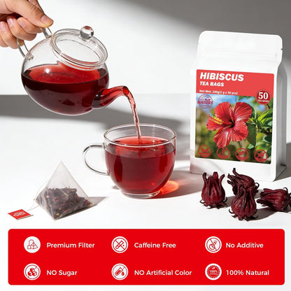 50 Bags Premium Natural Hibiscus Tea, 100% Pure Organic Hibiscus Flowers Herbal Tea, Caffeine-Free, Rich in Natural Goodness and Flavor, No Sugar, Gluten-Free, Vegan