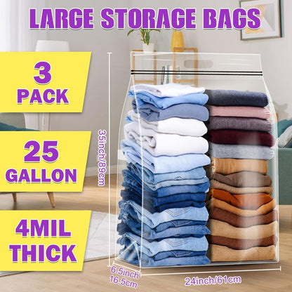 FURWEY 25 Gallon Storage Bags,35x24,Clear Resealable,Heavy Duty 4 Mil