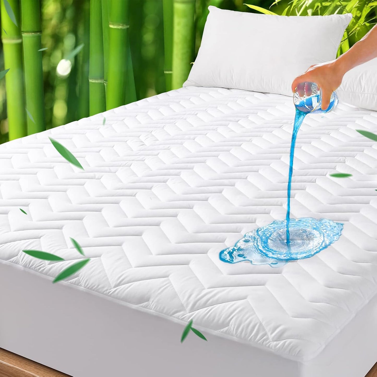 UNILIBRA Queen Mattress Protector Waterproof, Deep Pocket Mattress Pad Cover Fits to 6''-21'', Breathable Hollow Cotton Filling Quilted Mattress Protector for Queen Size