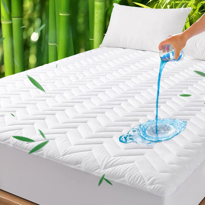 UNILIBRA Queen Mattress Protector Waterproof, Deep Pocket Mattress Pad Cover Fits to 6''-21'', Breathable Hollow Cotton Filling Quilted Mattress Protector for Queen Size