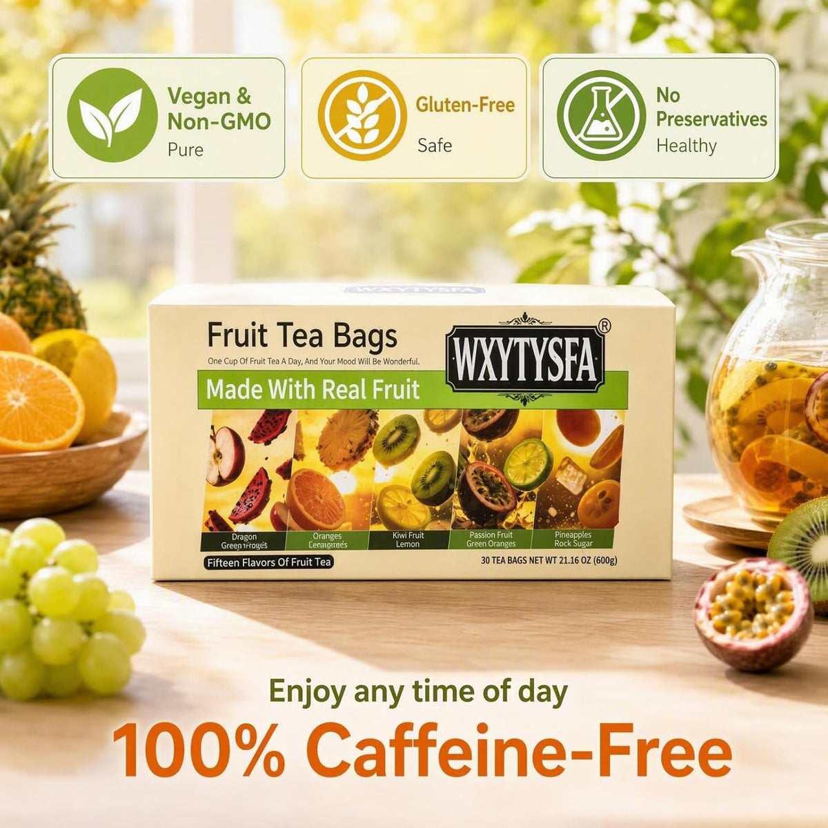 Fruit Tea Gift Box - 30 Indiv Wrapped Bags, Caffeine-Free, 1.35lbs