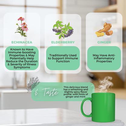 Healthy Immunity and Defense Loose Leaf Tea w/ Echinacea, Elderberry, Lemon Balm | Organic Herbal Tea | 2 oz (57 gram) | Decaf, Vegan, Healthy, ZERO Caffeine, Organic, Herbs, No Natural or Artificial Flavors, Resealable Bag | Tea-Munity by Get Green,