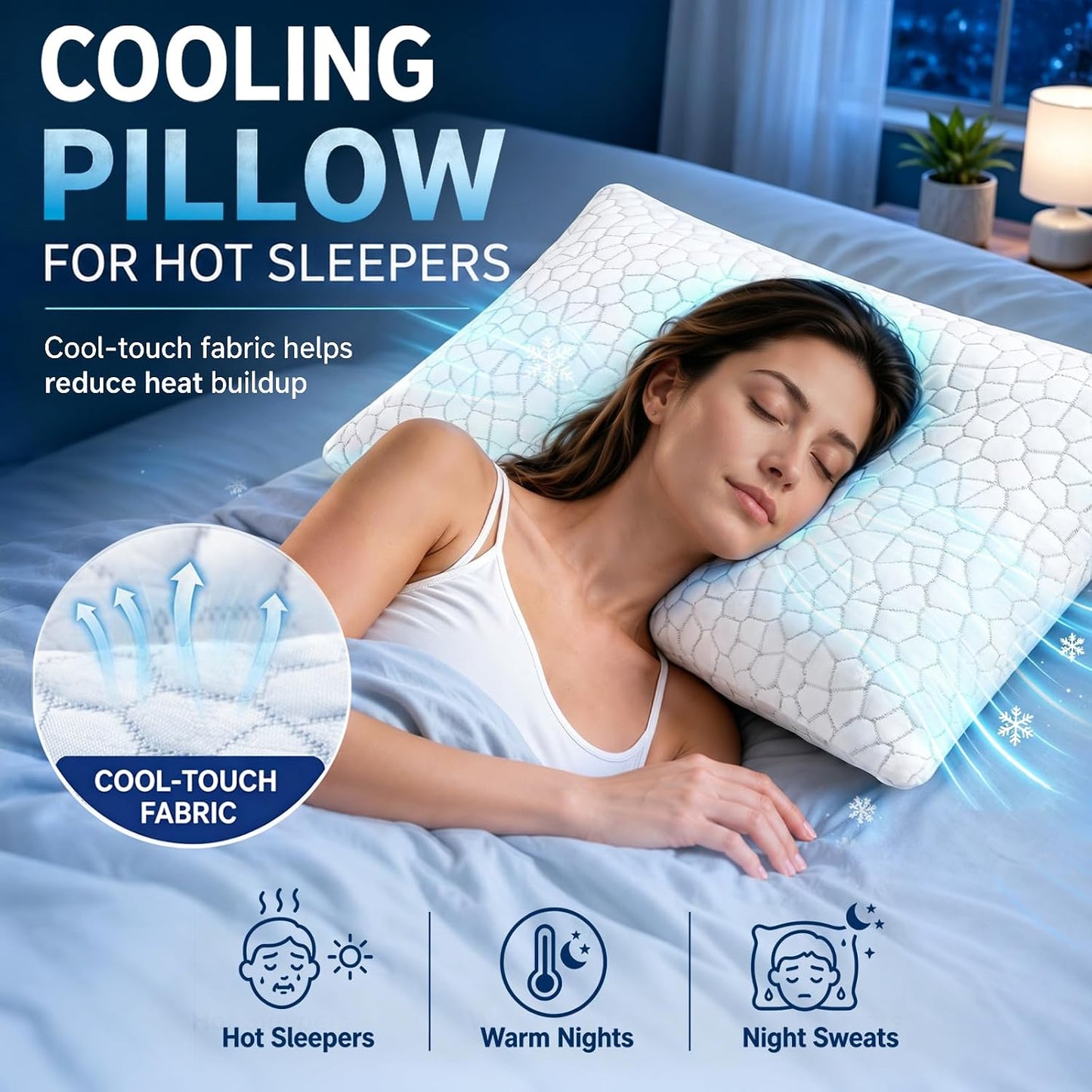 SUPA MODERN Cooling Pillow Queen Size Set of 2, CertiPUR-US Shredded Memory Foam Pillows for Sleeping, Cool Bed Pillows for Hot Sleepers, Adjustable Firm Pillow for Side,Back,Stomach Sleepers