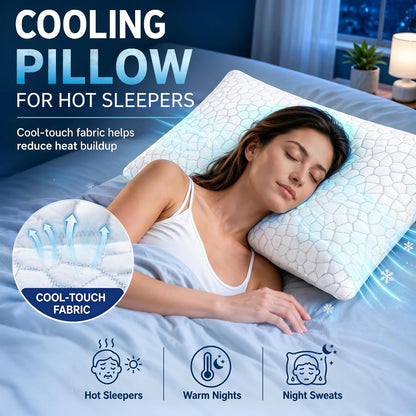 SUPA MODERN Cooling Pillow Queen Size Set of 2, CertiPUR-US Shredded Memory Foam Pillows for Sleeping, Cool Bed Pillows for Hot Sleepers, Adjustable Firm Pillow for Side,Back,Stomach Sleepers