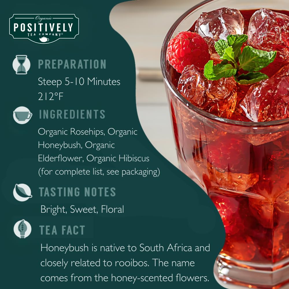 Positively Tea, Organic Raspberry Rosé, Herbal Tea Bags, 20 Count