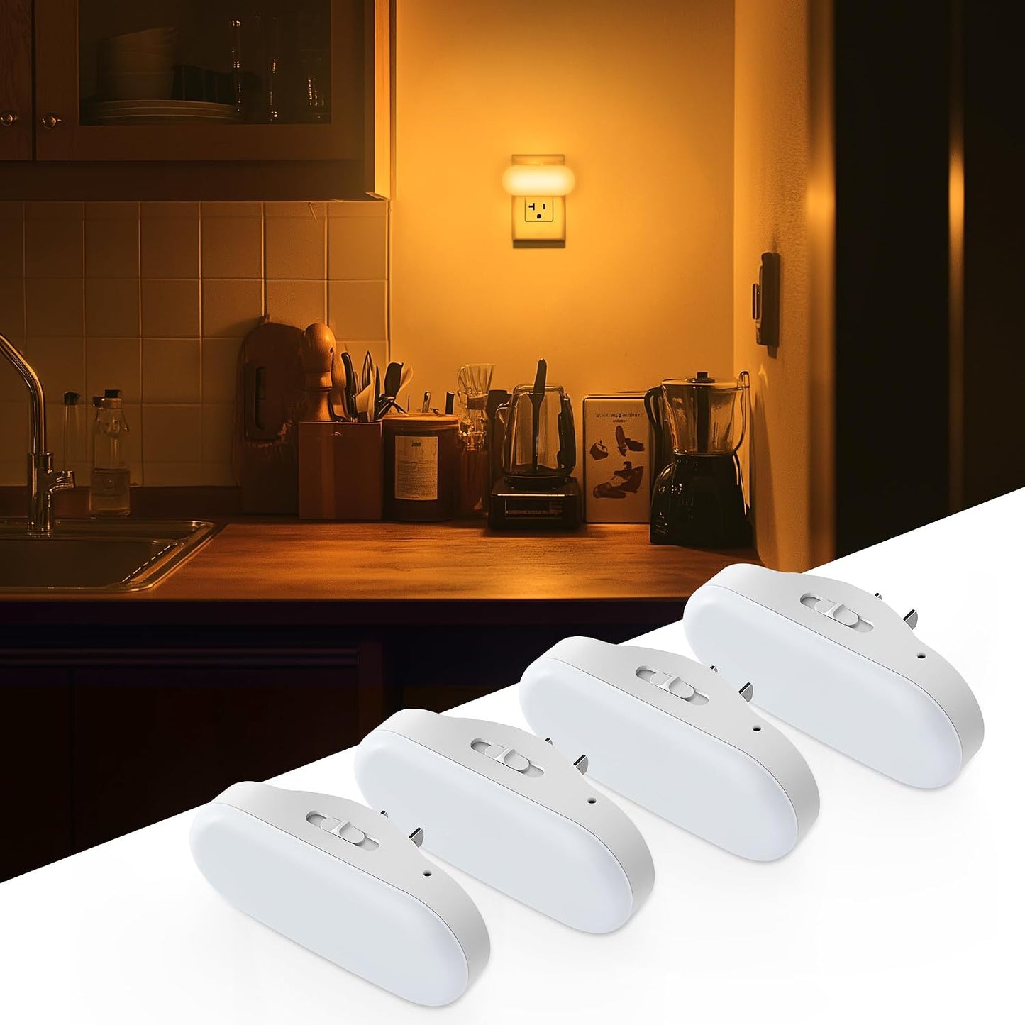 DORESshop Amber Night Light, Auto On/Off, 0-100 LM Adjustable Brightness, Dimmable Plug Into Wall Light Sensor Night Light for Kids Room, Bedroom, Stair Lights, Amber, 1W, 2 Pack