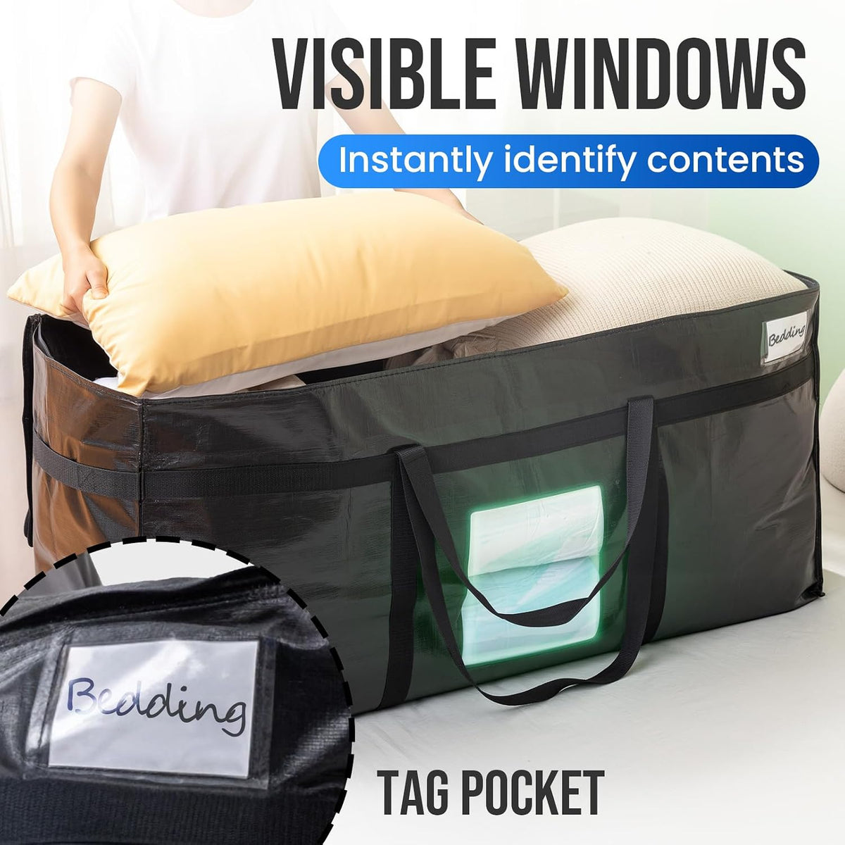 TAILI 69 Gallon Extra Large Storage Bags with Visible Window,Blue