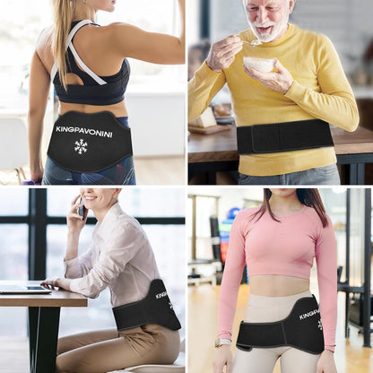 KingPavonini Extra Large Ice Pack for Back Pain Relief with Extension Strap, 2 Pack Reusable Lower Back Gel Ice Pack Wrap for Lumbar Surgery, Sciatica, Herniated Disc, Coccyx Pain, Cold/Hot Therapy