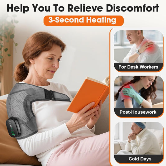 WoloyHeatie Shoulder Heating Pad with Massage, FSA Eligible Shoulder Brace
