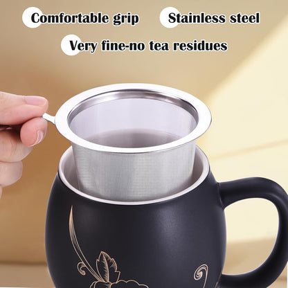 Yundu 12 OZ Matte Green Ceramics Teacup with Infuser and Lid, Mug with Lid for Steeping - Stainless Steel Infuser for Loose Leaf Tea, Home Office Gift for Tea Lovers
