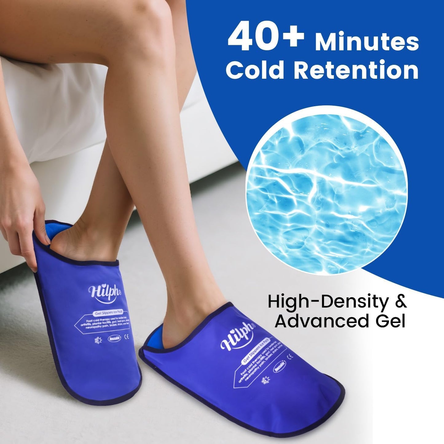 Hilph Foot Ice Pack Slippers,1 Pair Ice Pack for Foot and Toes for Plantar Fasciitis, Gout, Bunions & Neuropathy Relief, HSA or FSA Eligible Hot Cold Therapy Gel Slippers for Surgery Recovery, Blue