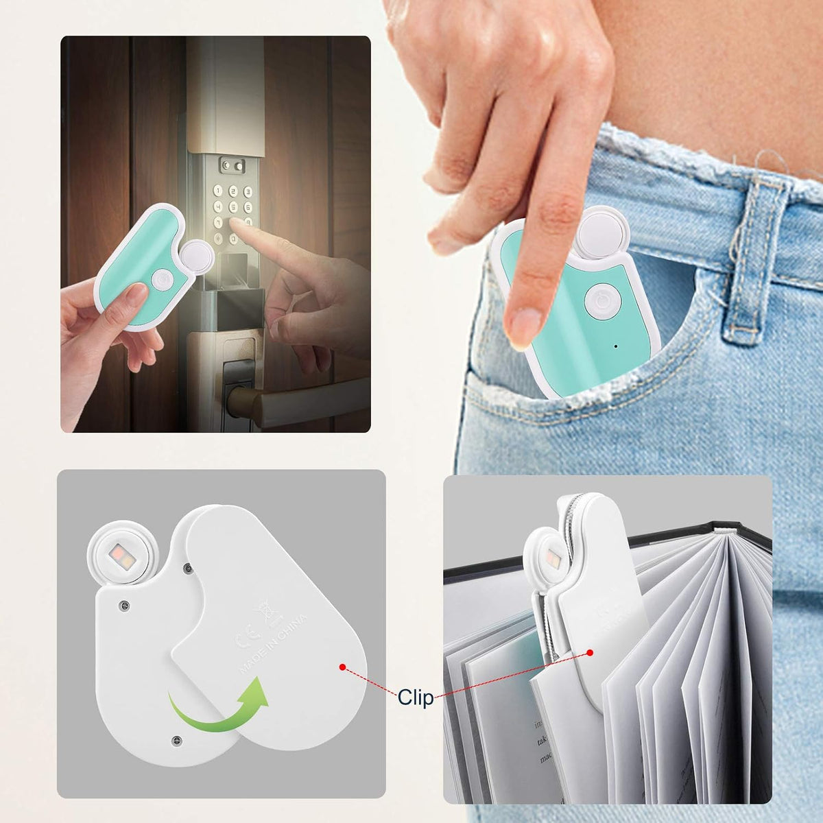 BIGMONAT Rechargeable Reading Light for Kids,Small Amber Book Light,Multi Colors Portable LED Reading Lamp with 361° Rotary Light Neck,Wireless Clip Reading Light for Books (White)