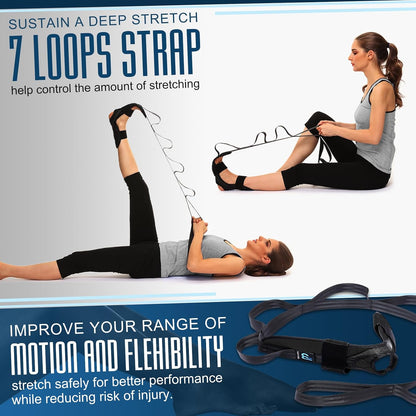 Foot and Calf Stretcher for Plantar Fasciitis, Achilles Tendonitis, Heel Spurs, Drop Foot. Yoga Stretching Strap for Leg, Thigh and Hamstring (Blue)