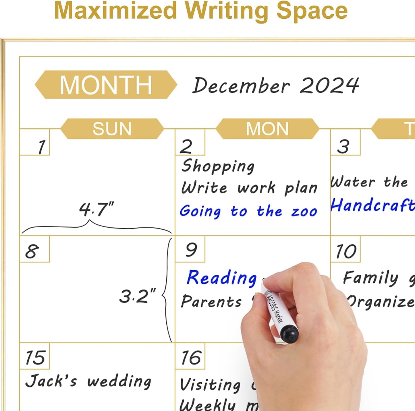 ARCOBIS Monthly Calendar Whiteboard, 24" x 18" Magnetic Dry Erase Calendar with Black Frame, Wall Hanging Planner for Home, Office, School