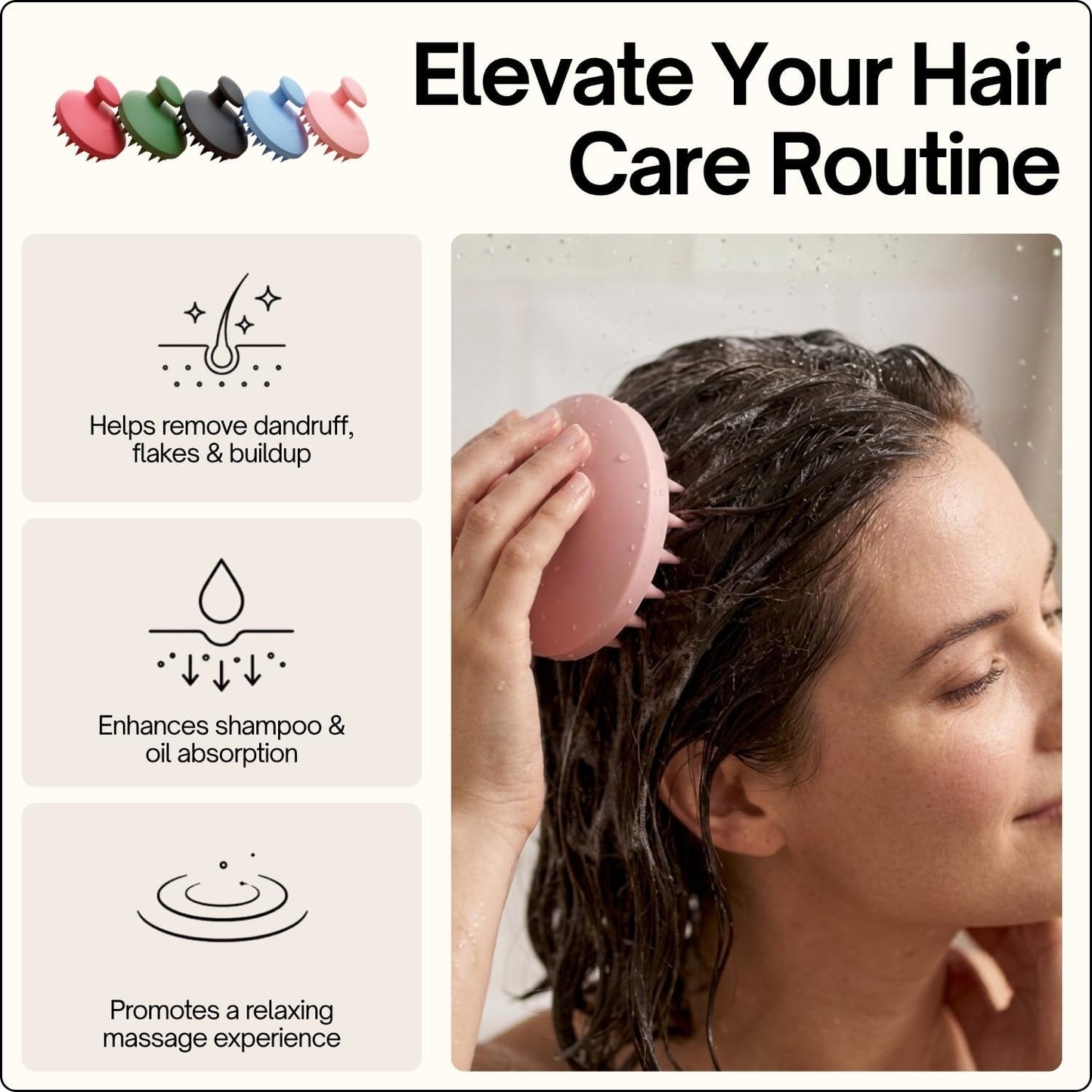 SXNSE - Revive Silicone Scalp Massager, Arctic - Manual Hair & Scalp Scrubber for Dandruff, Buildup, Itch, & Hair Growth - Soft Exfoliating Silicone Bristles for Wet & Dry Hair, Flake-Free Finish