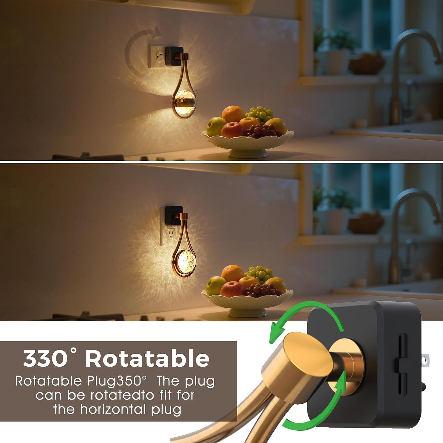 L LOHAS LED Night Lights Plug into wall, Amber Night Light with Adjustable Brightness, Plug in NightLight with Auto Light Sensor, Wall Sconce-Style Design Night Light for Bathroom,Hallway, 2 Pack
