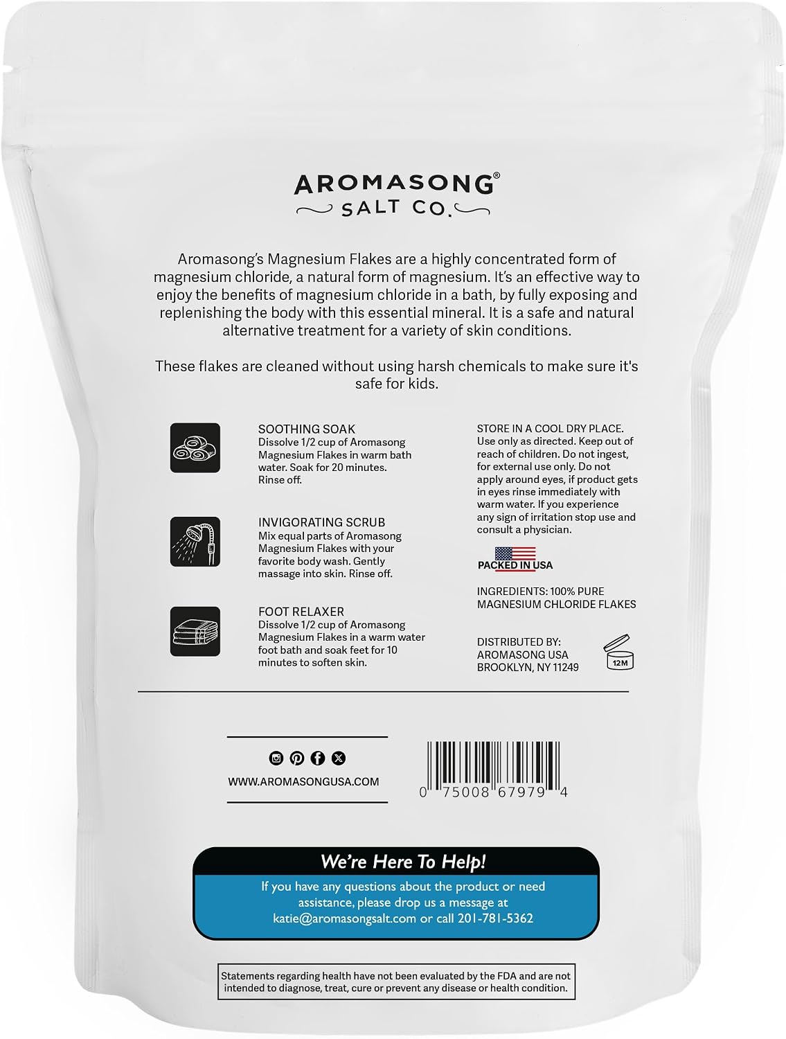 Aromasong Magnesium Flakes for Kids Bath – Pure Dead Sea Salt Bath Flakes for Kids, Toddlers & Babies | Gentle Calming Epsom Salt Alternative | Soothing Bedtime Detox Soak (48 Ounce (Pack of 1))