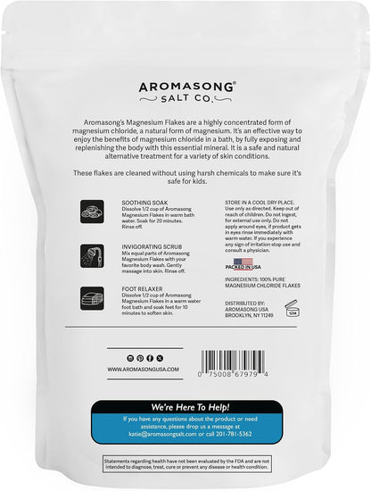 Aromasong Magnesium Flakes for Kids Bath – Pure Dead Sea Salt Bath Flakes for Kids, Toddlers & Babies | Gentle Calming Epsom Salt Alternative | Soothing Bedtime Detox Soak (48 Ounce (Pack of 1))