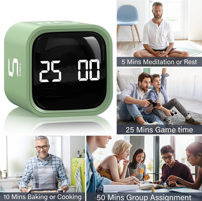 Rotating Pomodoro Timer 5, 25, 10 50 Minutes Preset, Desk Productivity Flip Timer, ADHD Tool Cube Countdown Stopwatch, Vibration/High/Low Volume/Custom Modes, for Work, Study, Back to School, Kitchen