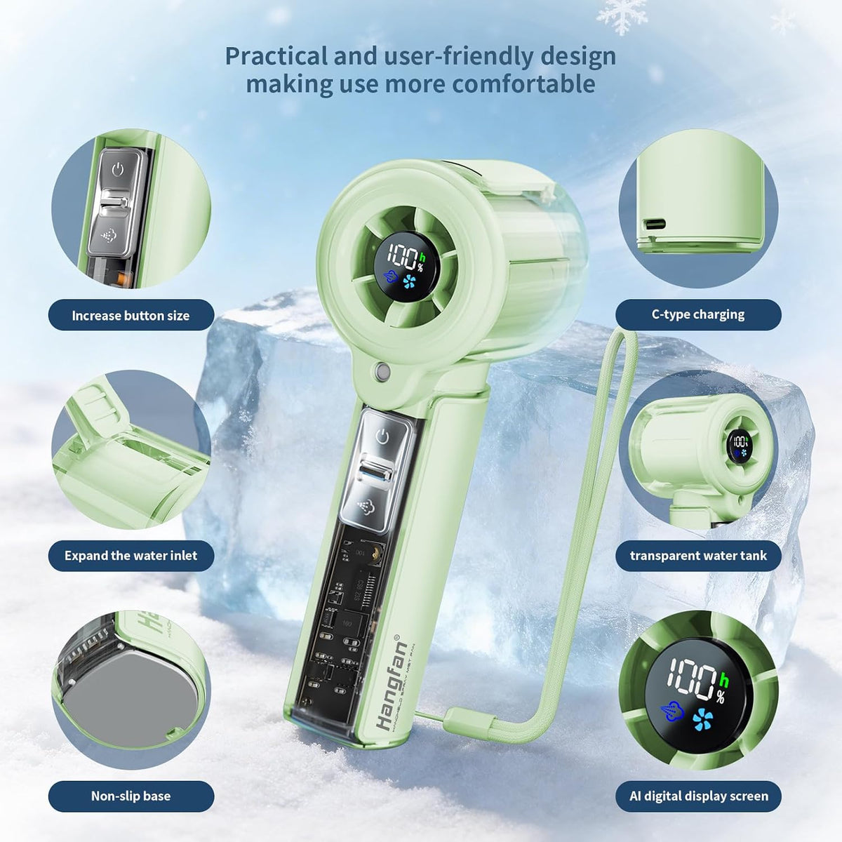 Handheld Misting Fan,20000 RPM,100 Speeds,Nano Mist,LED Display