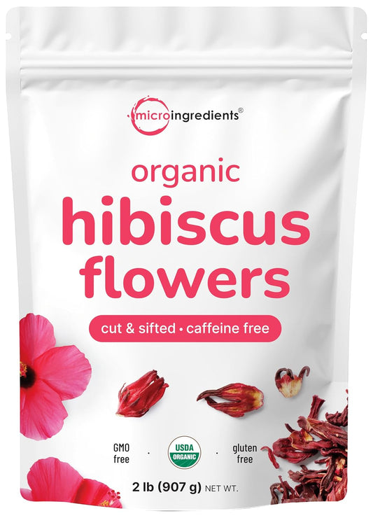 Organic Hibiscus Flowers, 2lbs (450+cups) | Flor de Jamaica, Loose Leaf Tea for Hibiscus Tea Bags | Cut & Sifted Dried Leaves | Caffeine Free, Non-GMO, No Sugar