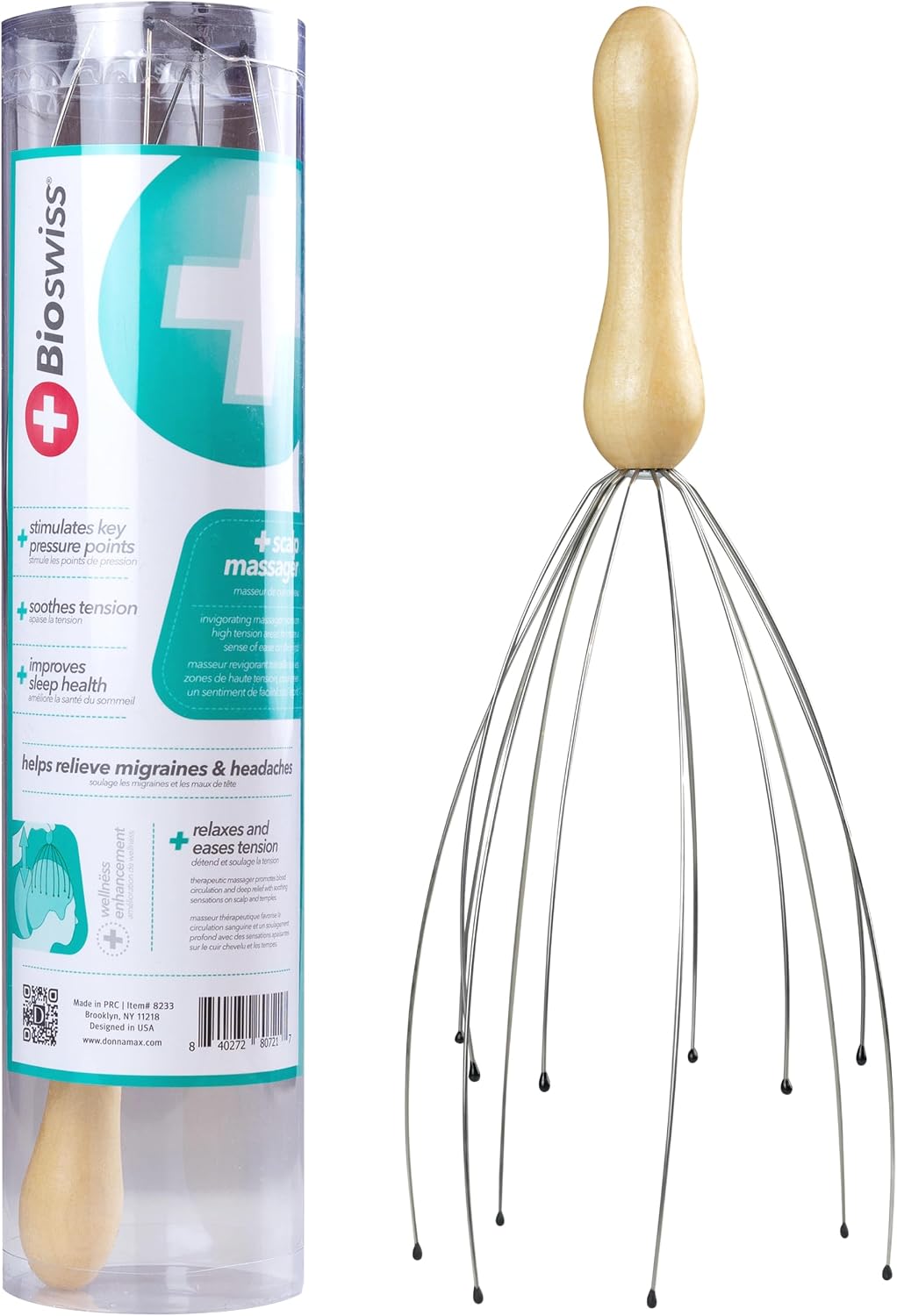 BioSwiss Claw Massage Roller, Handheld Muscle Massager with 5 Rotating Heads for Back, Legs, and Shoulder