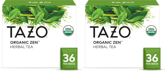 TAZO Organic Zen Green Tea, Caffeinated Tea with Refreshing Lemongrass & Spearmint, 36 Total Bags (Pack of 2)