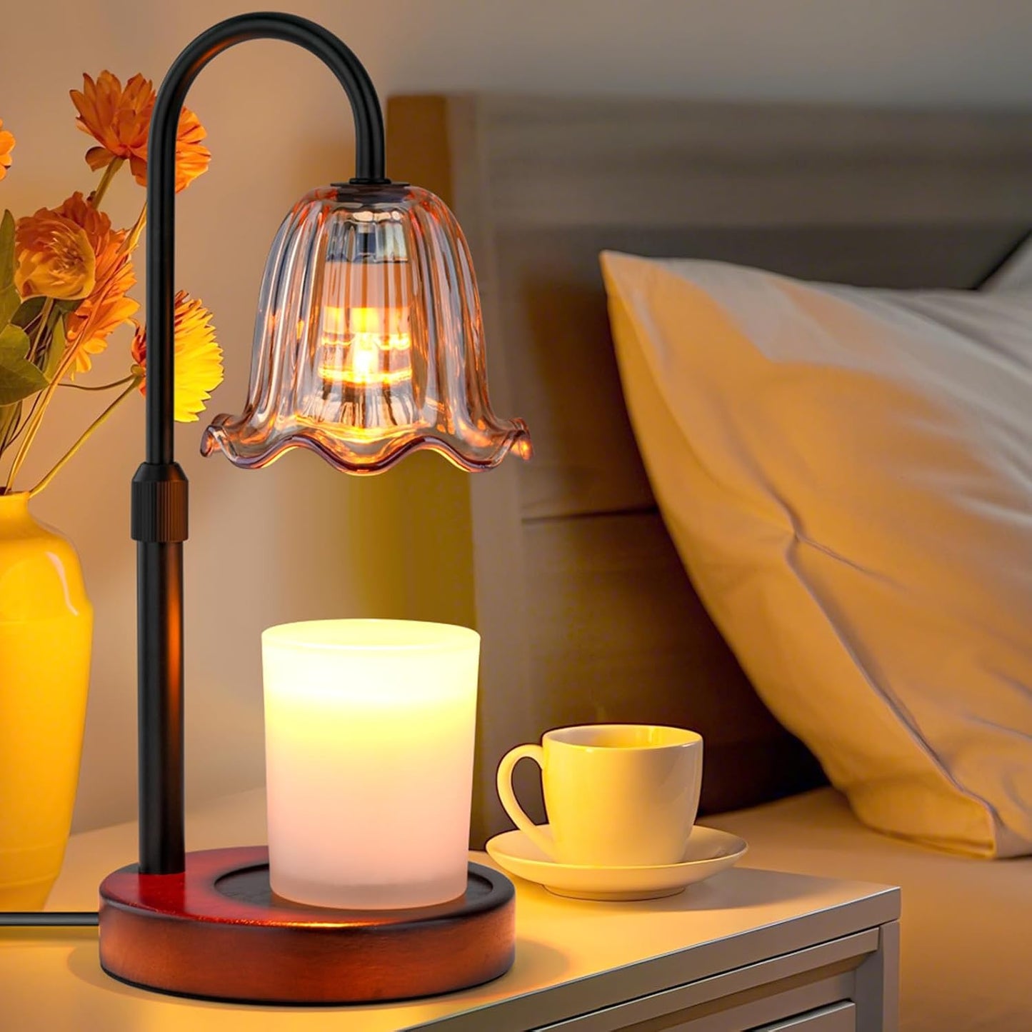 Candle Warmer Lamp Electric Timer: Dimmable Candles Warming Lamps - Height Adjustable Burner Jar - No Flame Scented Melts Wax - All Candle Jars Home Decor Table Light