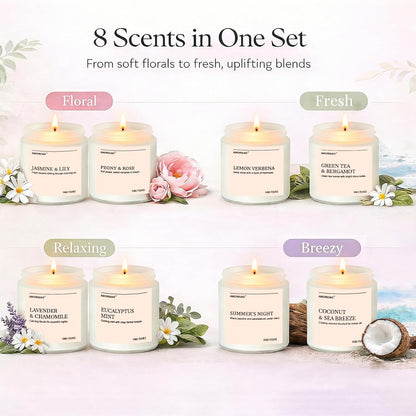Scented Candles Gift Set, 8 Pack Soy Wax Candles for Women, Fresh Floral Summer Aromatherapy Scents for Home, Birthday, Thank You, Housewarming Gifts