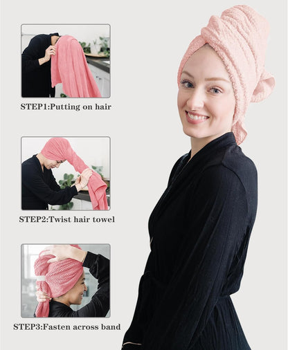 ROLSHOL 2 Packs Large Microfiber Hair Towels for Women, Super Absorbent & Quick Dry Hair Towel Wrap for Curly Hair Long & Short Hair- Anti-Frizz Hair Turbans for Wet Hair - 27.5''*39.4''