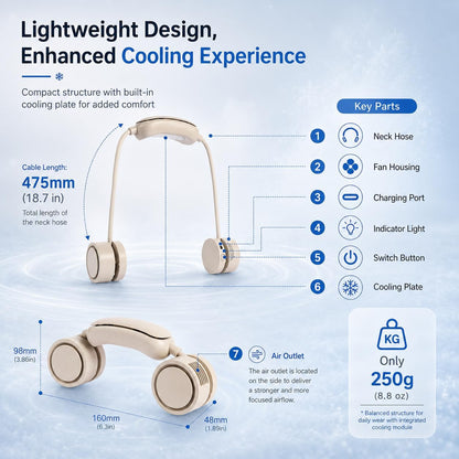 Portable Neck Fan with Cooling Plate, Adjustable Air Direction