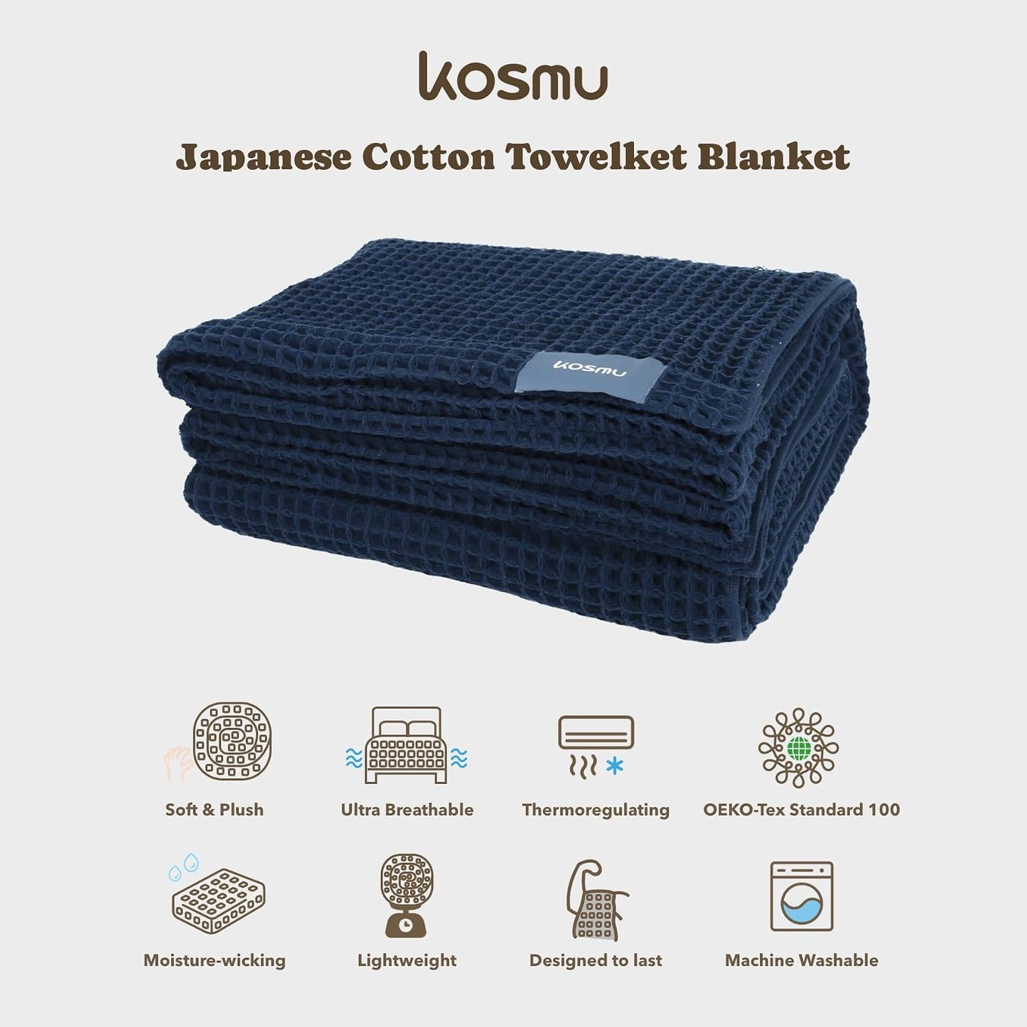 Luxury Organic Japanese Cotton Hair Drying Waffle Towel Wrap for Women | Absorbent, Quick-Dry Head Turban for Shower, Sauna, Spa | Extra Large for Long, Curly, Straight Hair With Button (White, 1 Pc)
