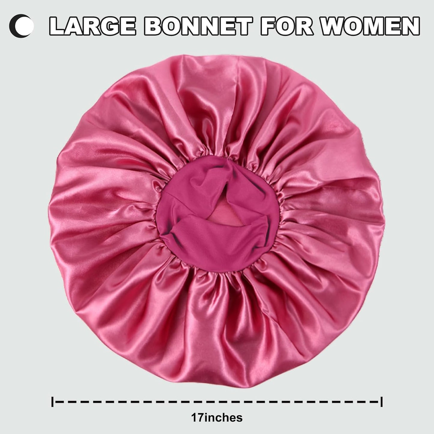 Extra Large Satin Bonnet Hair Cap for Women Men | 17inches, Jumbo Silk Sleep Cap, Wide Elastic Band for Braids Curly Hair Locs, Black