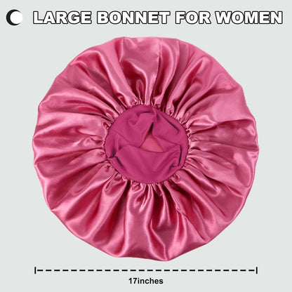Extra Large Satin Bonnet Hair Cap for Women Men | 17inches, Jumbo Silk Sleep Cap, Wide Elastic Band for Braids Curly Hair Locs, Black