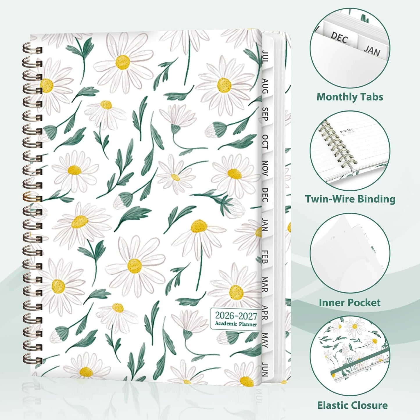 Planner 2026-2027, Weekly and Monthly Calendar Planner, JUL 2026 - JUN 2027 | Academic Year, Daily Agenda Book, A5(6.3'' x 8.5''), Sprial Bound, Inner Pocket, Office School Use