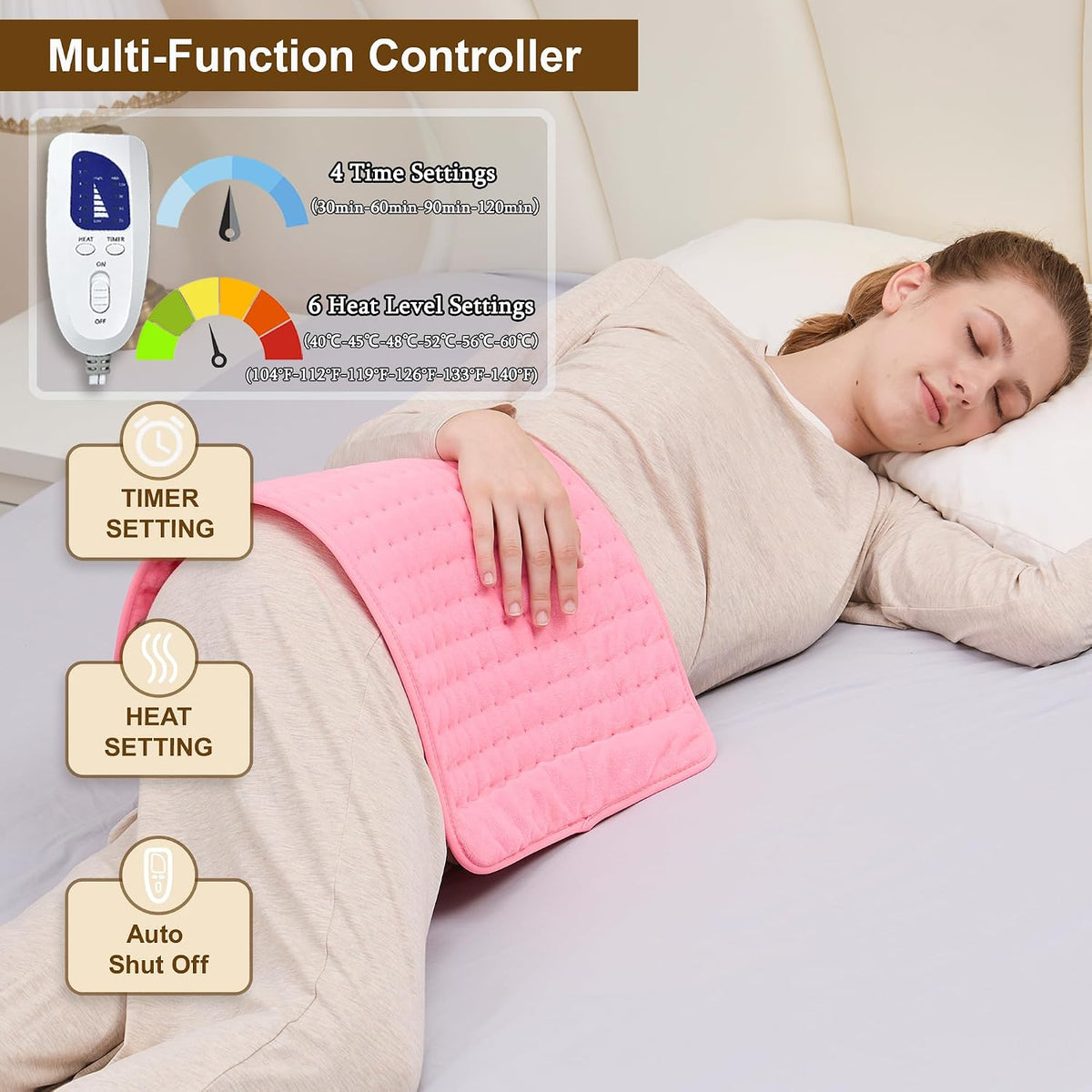 12"x24" Heating pad, Electric Heat Pad 6 Heating &4 Timer Setting