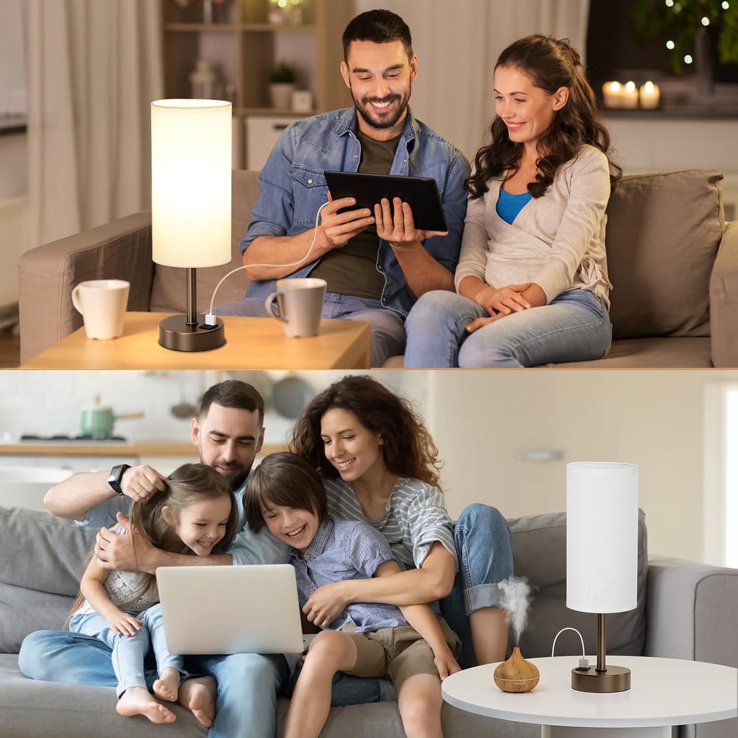 Dicoool Touch Table Lamp for Bedroom, 3 Way Dimmable Bedside Lamp with USB C & A Charging Ports - Small Desk Lamp for Dorm Room, College, Kids, Office, Living Room, White