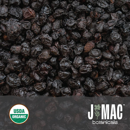 J Mac Botanicals Certified USDA - 100% Organic Dried Elderberries - 1lb Bulk - Non-Irradiated, Non-GMO, Whole Black Elderberry Immune Support - Raw Vegan Sambucus 1 Pound