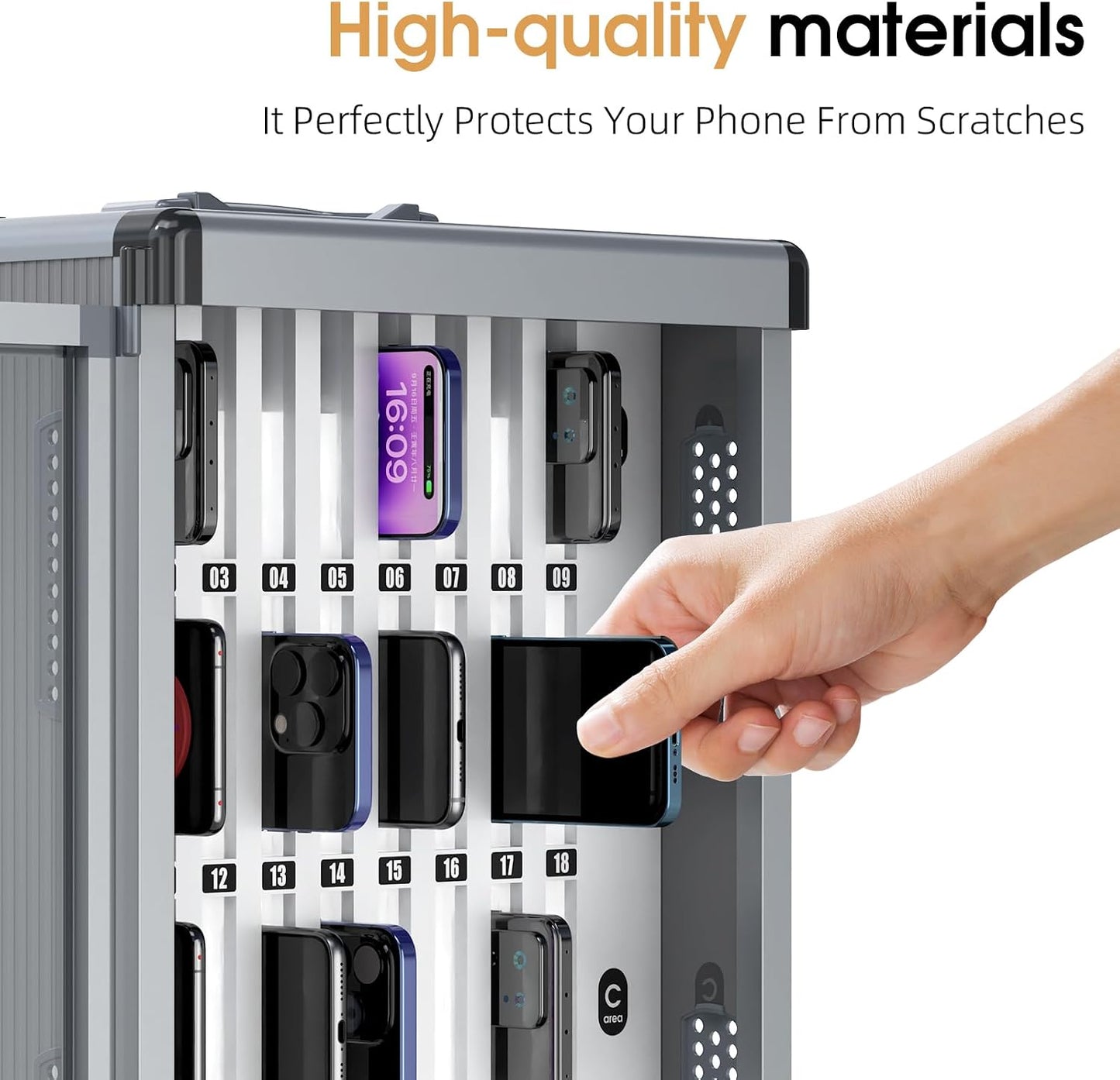 Glosen 24 Slots Cell Phone Locker, Portable Phone Storage Cabinet [Wall Mounted] [Aluminum Alloy] Cellphone Lock Box with Key & Handle for School Classroom Office Exam (Black)