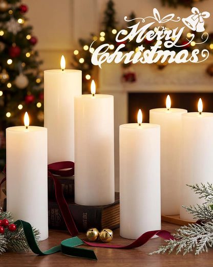 VIHOSE 12 Pack White Flameless Candles Set with Remote and Timer Flickering Flameless Battery Candles Flat Top LED Pillar for Wedding Outdoor Home Festival Decoration(D 3'' H 4'' 5'' 6'')