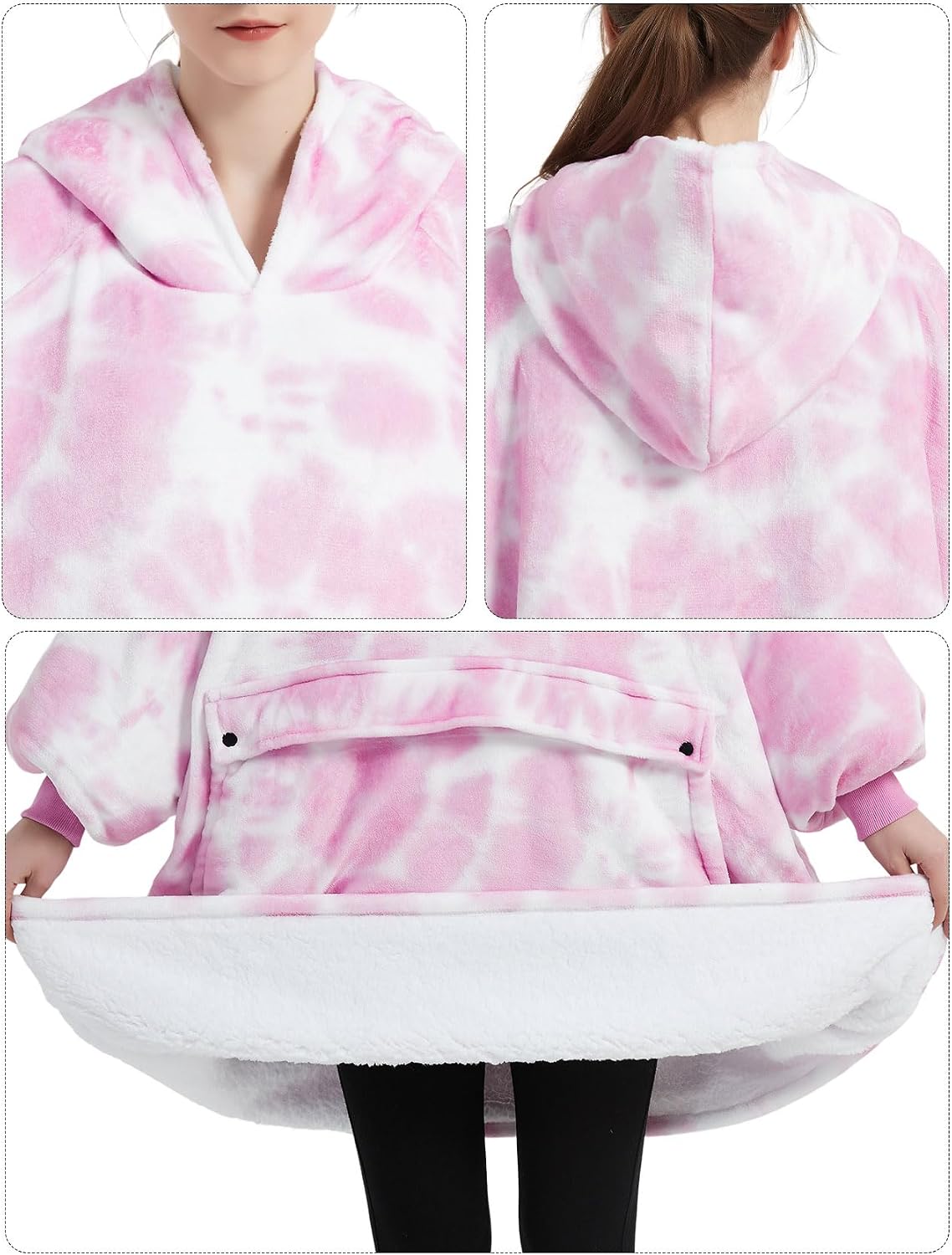 KFUBUO Wearable Blanket Hoodie for Adults Sherpa All Patterns Cat Oversized Sweatshirt Blanket with Pockets for Women